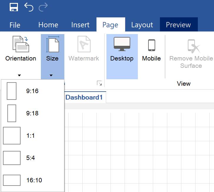 Dashboard size