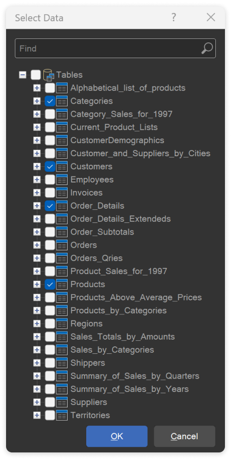 Select tables