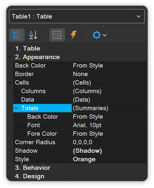 Appearance for Table and Pivot Table