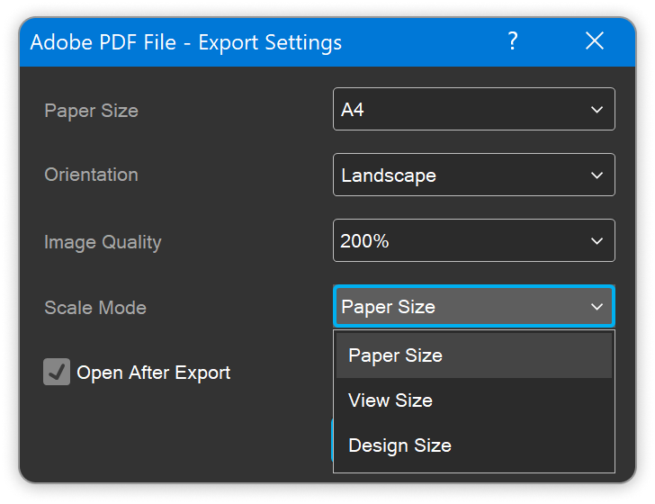 The Scale Mode when exporting dashboards