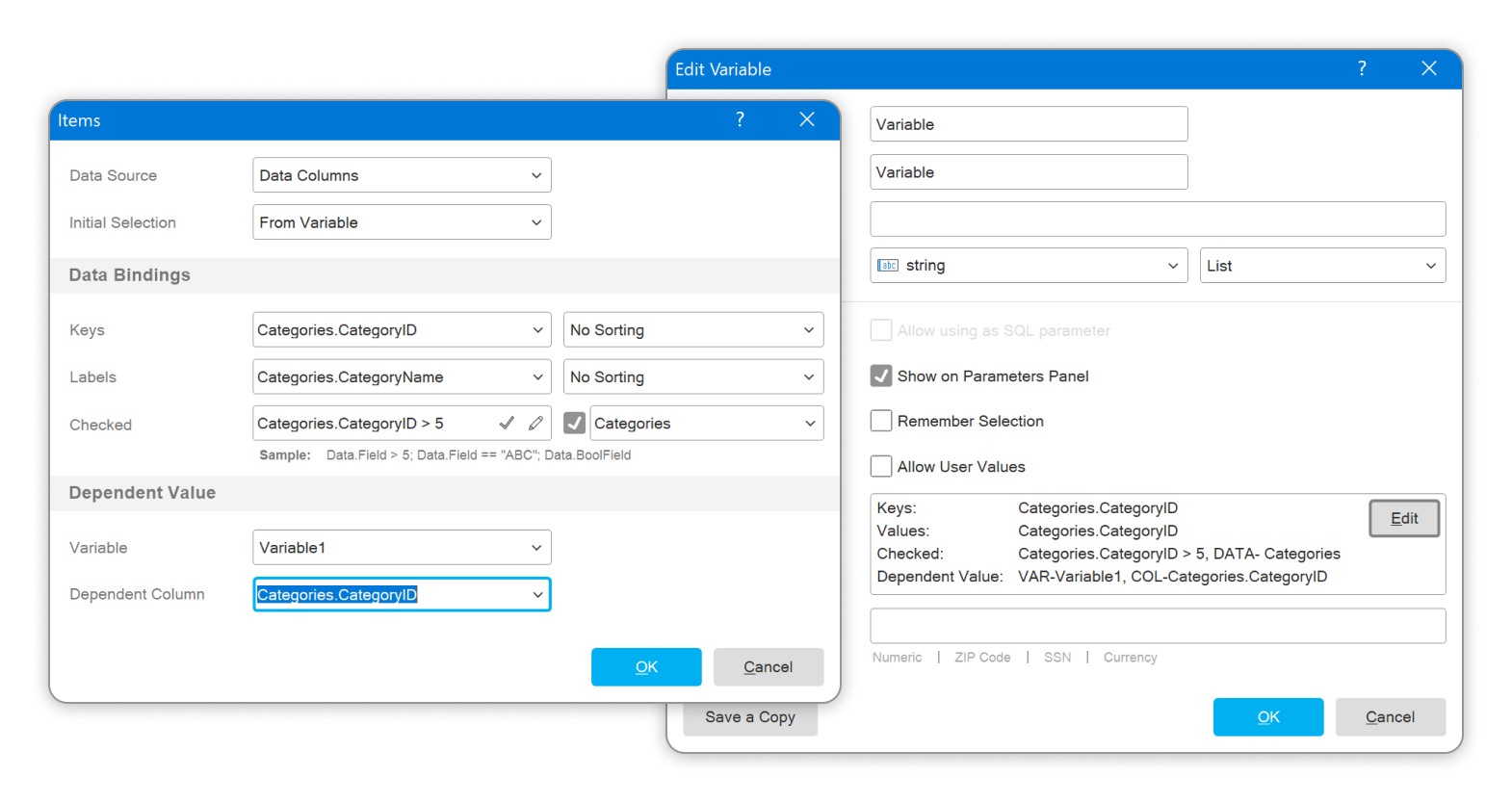 Updated variable editor